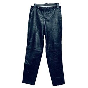 B & J Women's Size 4 Black Leather Pants No Pockets Sleek Style Back Zip
